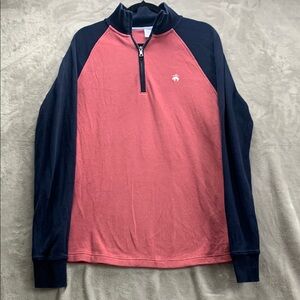BROOKS BROTHERS LARGE MEN LONG SLEEVE SWEATER PULLOVER 1/4 ZIP SALMON PINK NAVY